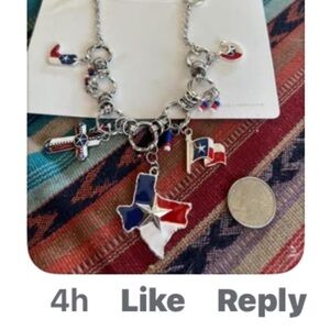 Texas Charm Necklace & Earring set with Red, Blue, and Silver Accents